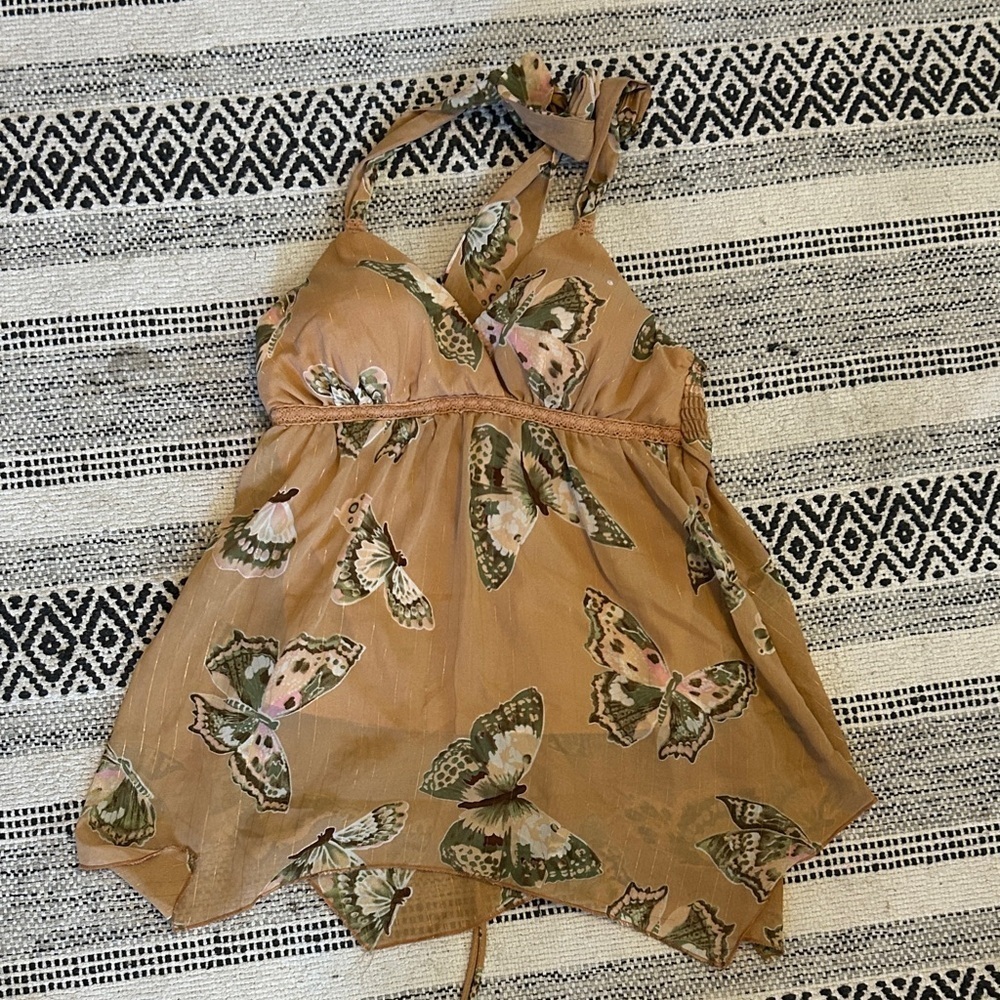 Jordache butterfly y2k halter Tan Smocked top